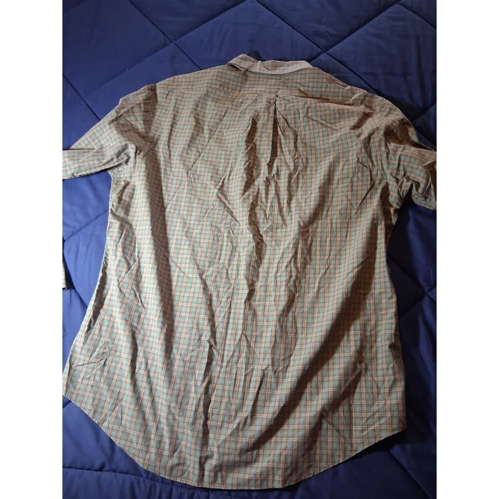 Ralph Lauren Mens Custom Fit Plaid Button Down Shirt Green Tan Red Large L